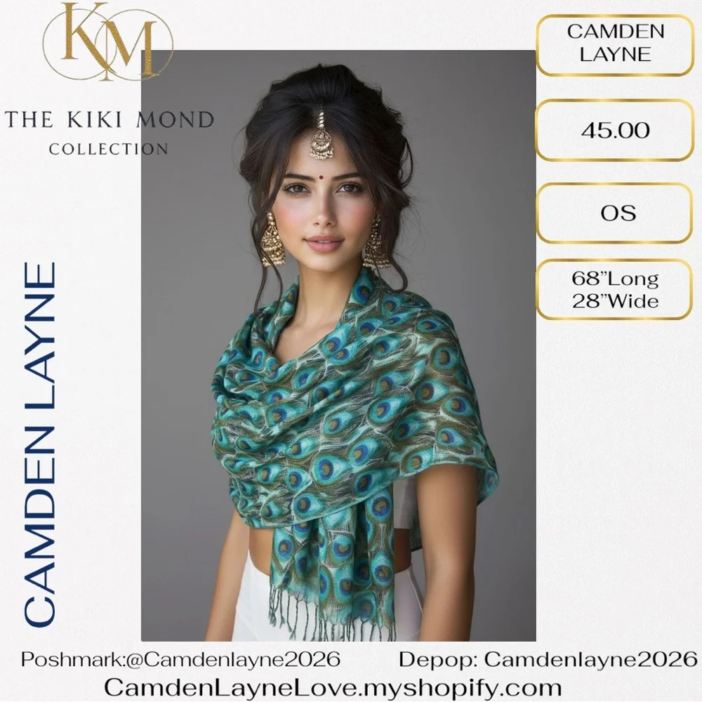 Camden Layne Teal and Gold Peacock Scarf